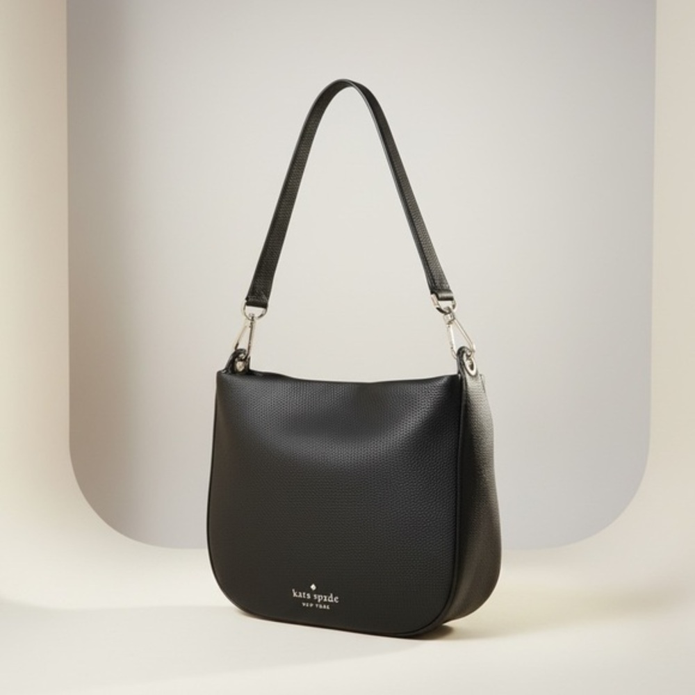 Kate Spade Black Pebbled Leather Shoulder Bag NWOT Quiet Luxury Hobo